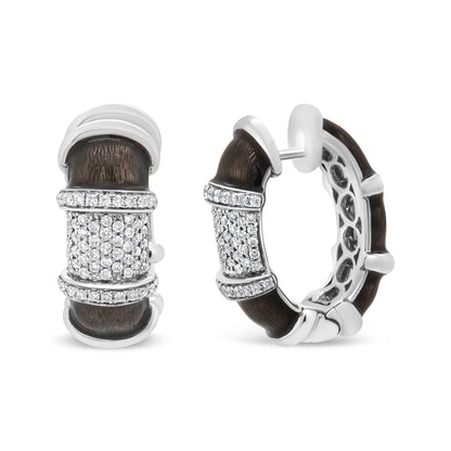 18K White Gold Flash Plated .925 Sterling Silver Clear Graphite Grey Enamel 5/8 Cttw Round Diamonds Huggie Hoop Earrings (F-G Color, VS1-VS2 Clarity) Bids.com