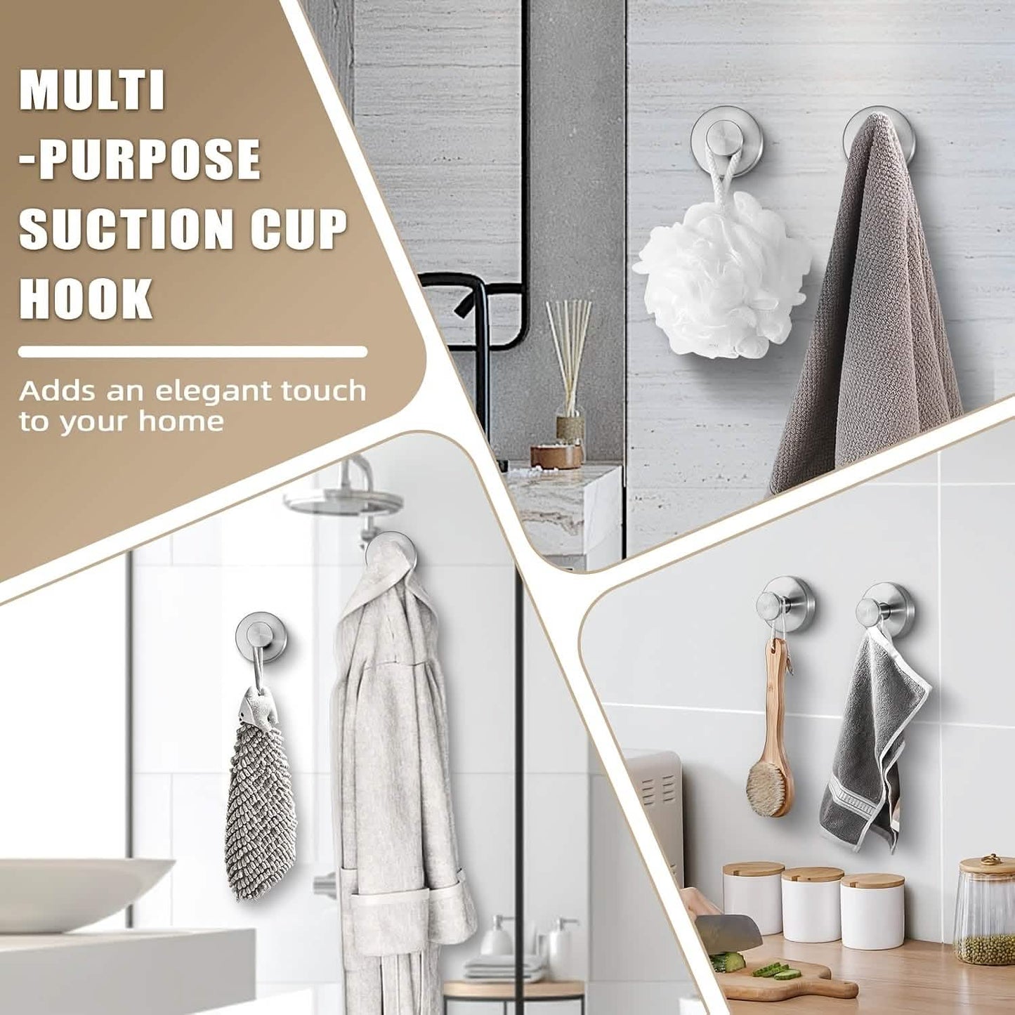 2-Pack: Strong Suction Cup Hooks – Silver Brushed Stainless Steel, No Drilling Required DailySale