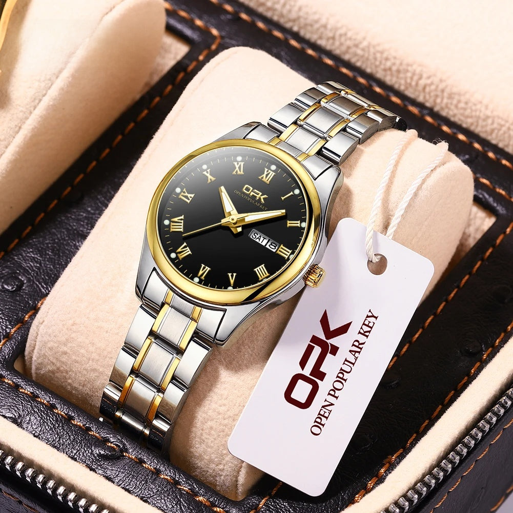 Women's Two Tone Stainless Steel Watch With Day Date BandsCo Straps