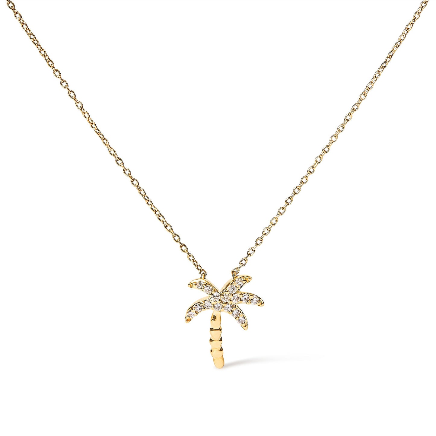 10K Yellow Gold 1/10 Cttw Round Diamond Palm Tree 18" Inch Pendant Necklace (H-I Color, I1-I2 Clarity) Bids.com