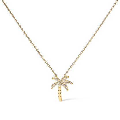 10K Yellow Gold 1/10 Cttw Round Diamond Palm Tree 18" Inch Pendant Necklace (H-I Color, I1-I2 Clarity) Bids.com