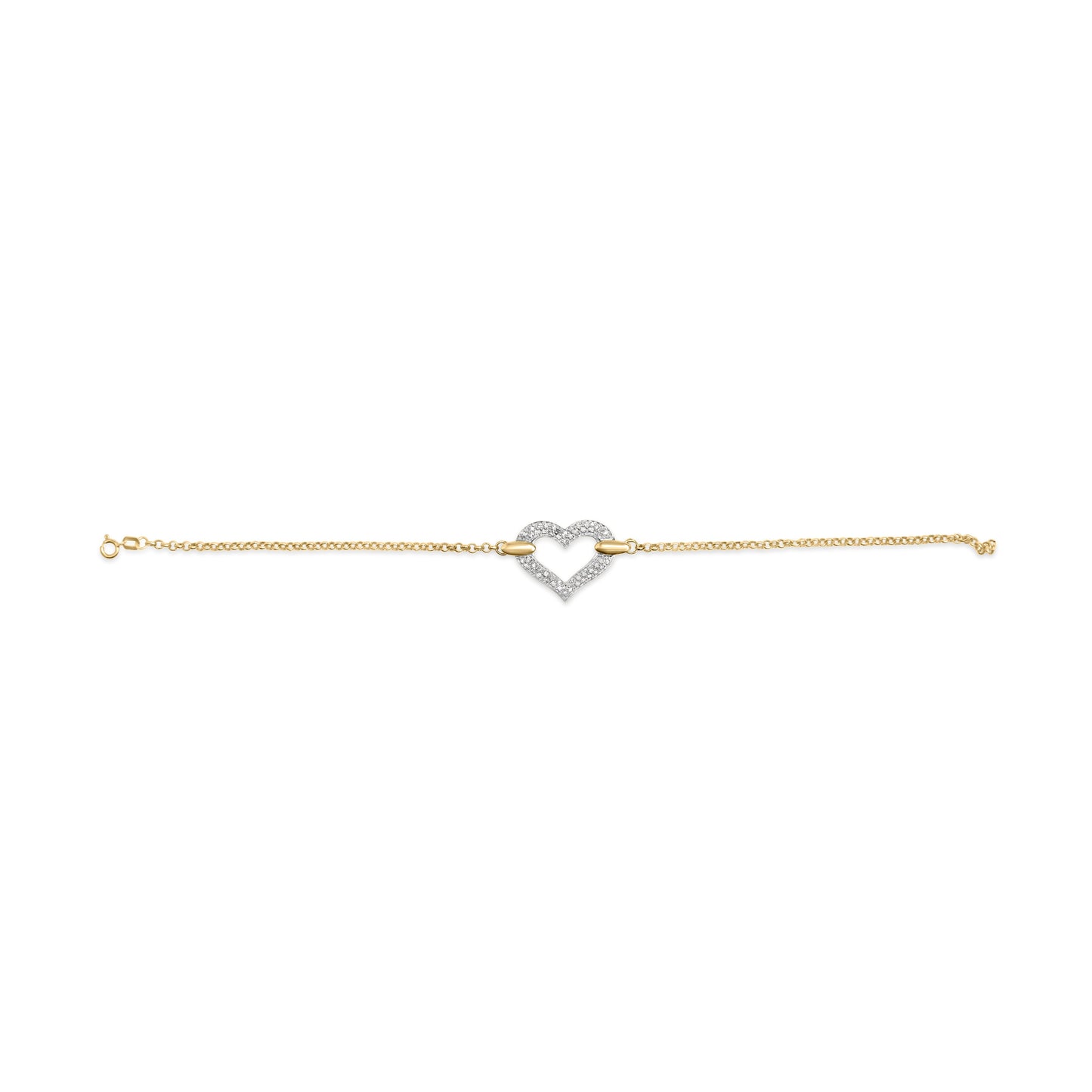 10K Two Tone Gold 1/4 Cttw Diamond Encrusted Heart Charm 7" Bracelet (H-I Color, I1-I2 Clarity) Bids.com