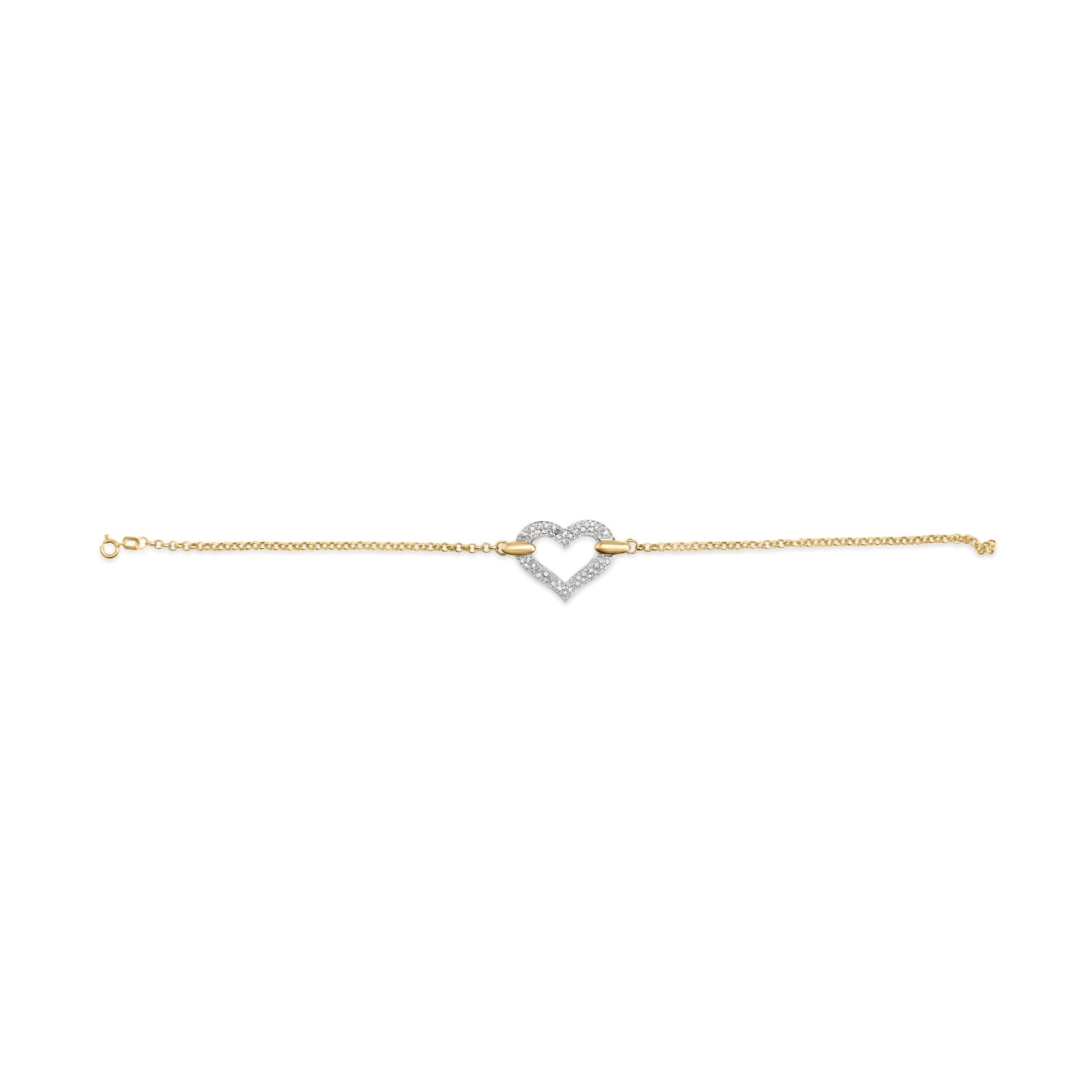 10K Two Tone Gold 1/4 Cttw Diamond Encrusted Heart Charm 7" Bracelet (H-I Color, I1-I2 Clarity) Bids.com