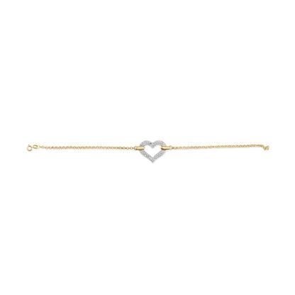 10K Two Tone Gold 1/4 Cttw Diamond Encrusted Heart Charm 7" Bracelet (H-I Color, I1-I2 Clarity) Bids.com