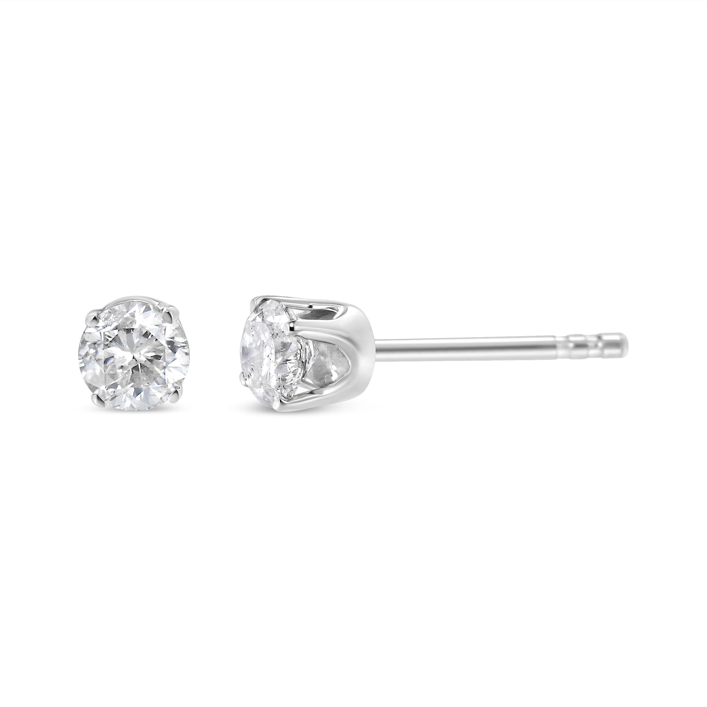 14K White Gold 1/3 Cttw Round Brilliant-Cut Near Colorless Diamond Classic 4-Prong Stud Earrings (J-K Color, I1-I2 Clarity) Bids.com