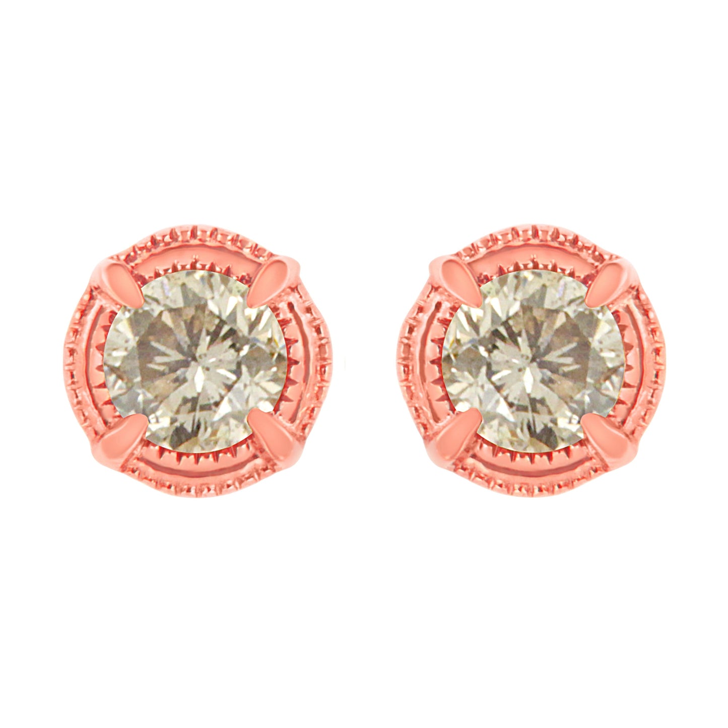 14K Yellow Gold Plated .925 Sterling Silver 1.0 Cttw Round Brilliant Cut Diamond Solitaire Milgrain Stud Earrings (K-L Color, I2-I3 Clarity) Bids.com