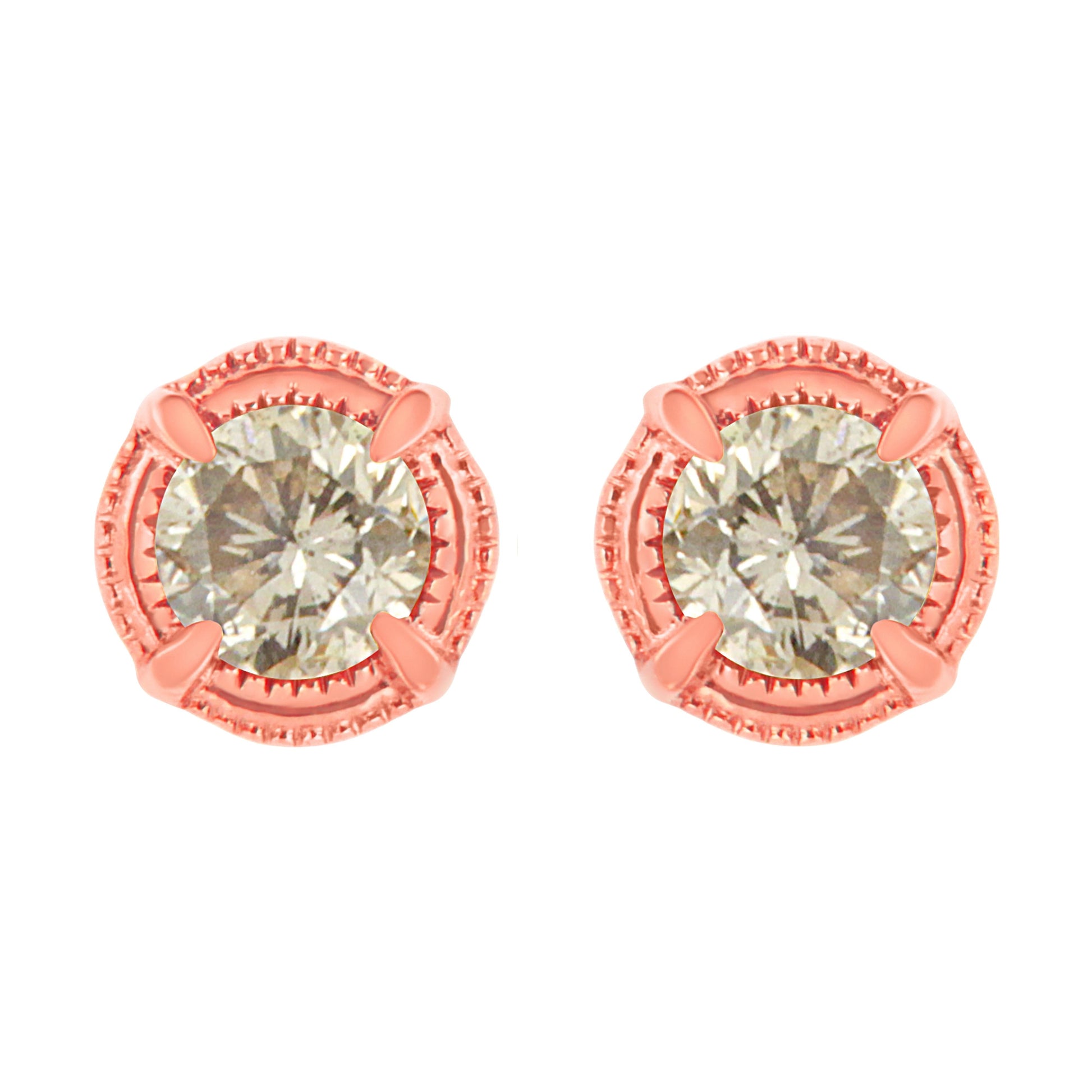 14K Yellow Gold Plated .925 Sterling Silver 1.0 Cttw Round Brilliant Cut Diamond Solitaire Milgrain Stud Earrings (K-L Color, I2-I3 Clarity) Bids.com