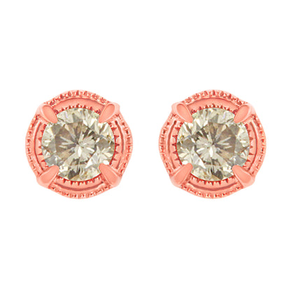14K Yellow Gold Plated .925 Sterling Silver 1.0 Cttw Round Brilliant Cut Diamond Solitaire Milgrain Stud Earrings (K-L Color, I2-I3 Clarity) Bids.com