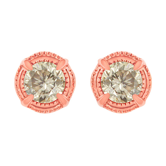 14K Yellow Gold Plated .925 Sterling Silver 1.0 Cttw Round Brilliant Cut Diamond Solitaire Milgrain Stud Earrings (K-L Color, I2-I3 Clarity) Bids.com