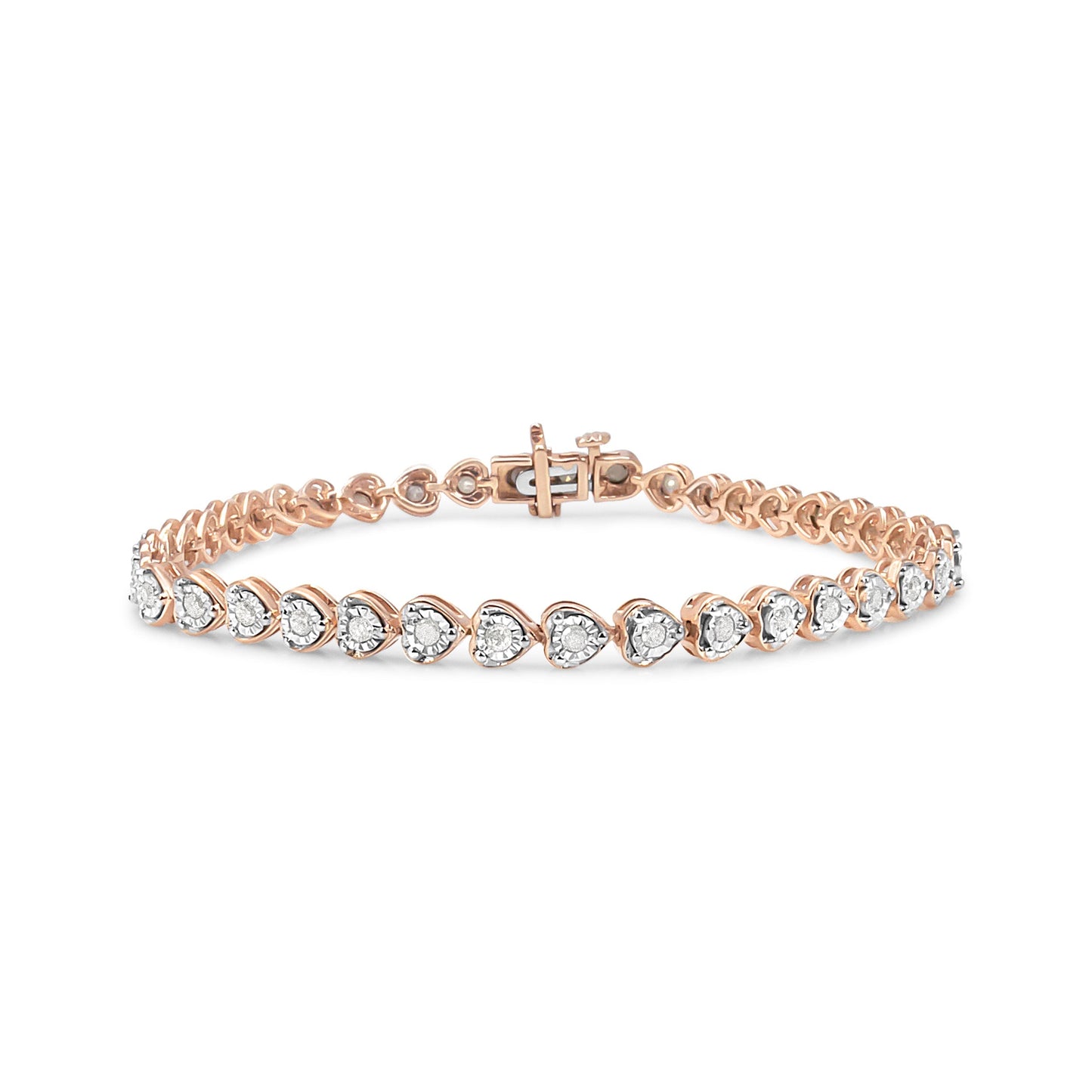 .925 Sterling Silver 1.0 Cttw Miracle Set Diamond Heart-Link 7" Tennis Bracelet (I-J Color, I2-I3 Clarity) Bids.com