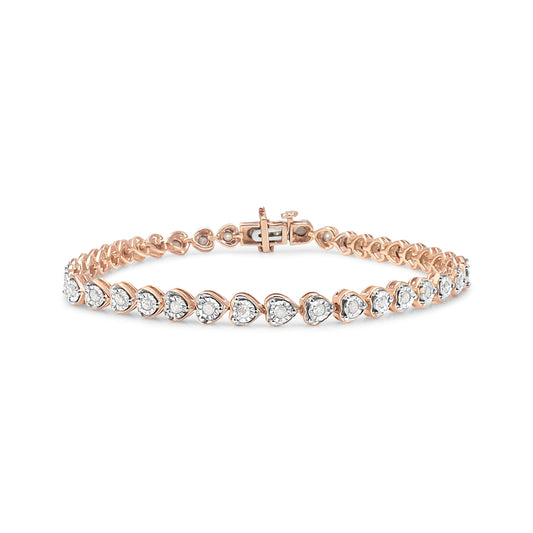 .925 Sterling Silver 1.0 Cttw Miracle Set Diamond Heart-Link 7" Tennis Bracelet (I-J Color, I2-I3 Clarity) Bids.com