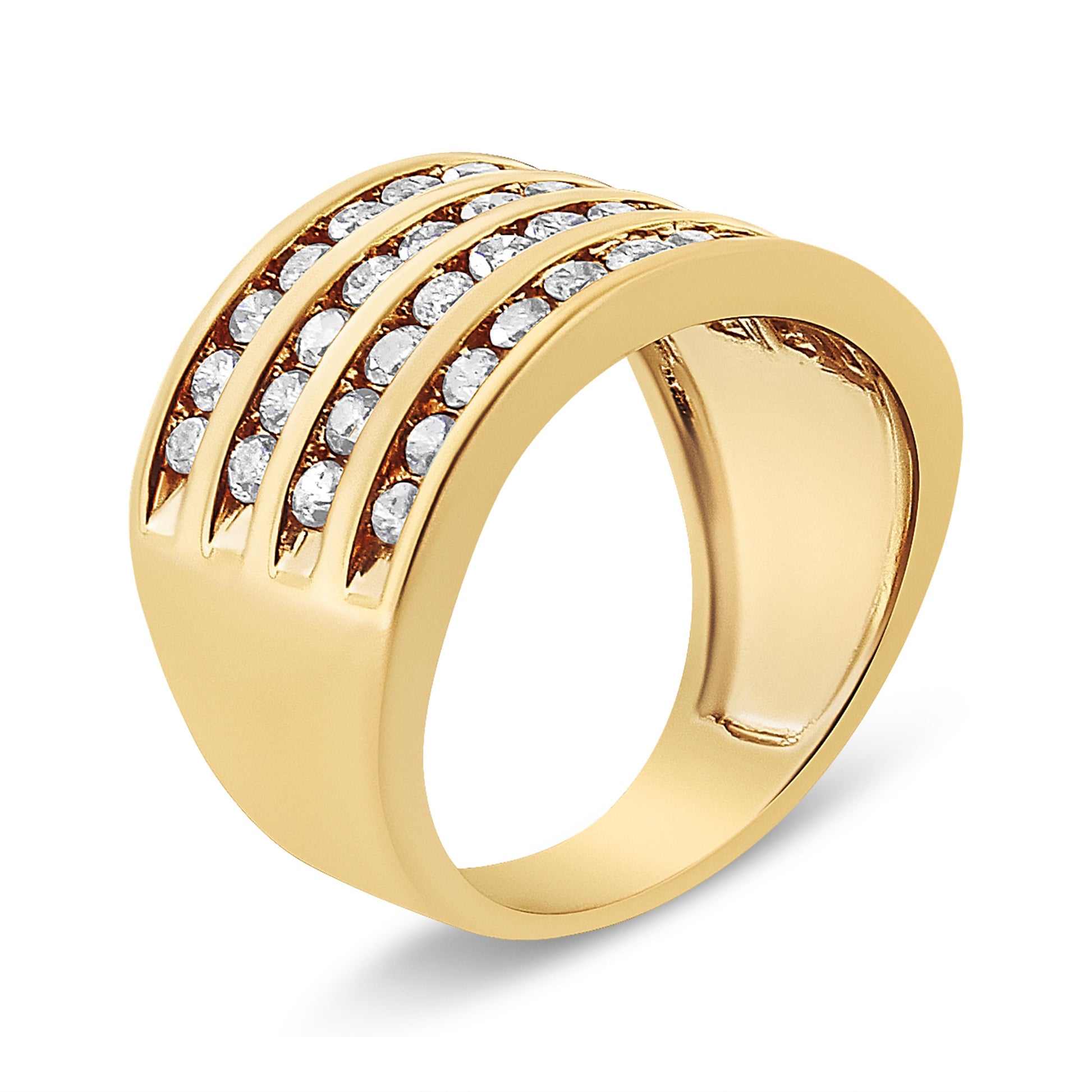 10K Yellow Gold Plated .925 Sterling Silver 1 1/2 Cttw Diamond 4 Row Channel Band Ring (Champagne Color, I2-I3 Clarity) Size 7 Bids.com