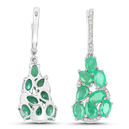 6.69 Carat Genuine Emerald and White Diamond .925 Sterling Silver Earrings Bids.com
