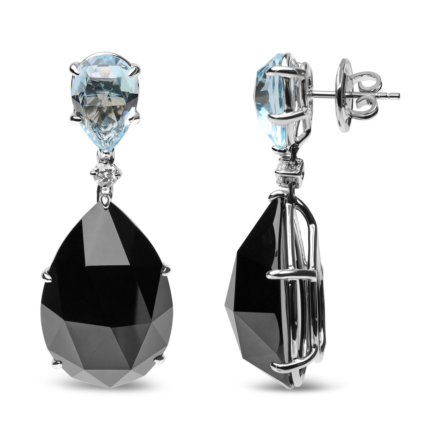 18K White Gold 1/5 Cttw Diamond with Pear Cut Sky Blue Topaz and Pear-Cut Black Onyx Gemstone Dangle Earring (G-H Color, SI1-SI2 Clarity) Bids.com