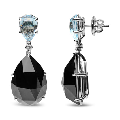 18K White Gold 1/5 Cttw Diamond with Pear Cut Sky Blue Topaz and Pear-Cut Black Onyx Gemstone Dangle Earring (G-H Color, SI1-SI2 Clarity) Bids.com