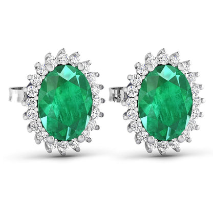 2.66 Carat Genuine Zambian Emerald and White Diamond 14K White Gold Earrings Bids.com