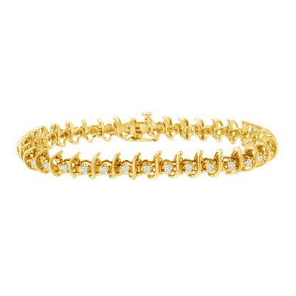 10KT Yellow Gold Plated .925 Sterling Silver 1 cttw Prong-Set Diamond Link Bracelet (J-K, I1-I2) - 7.5" Bids.com