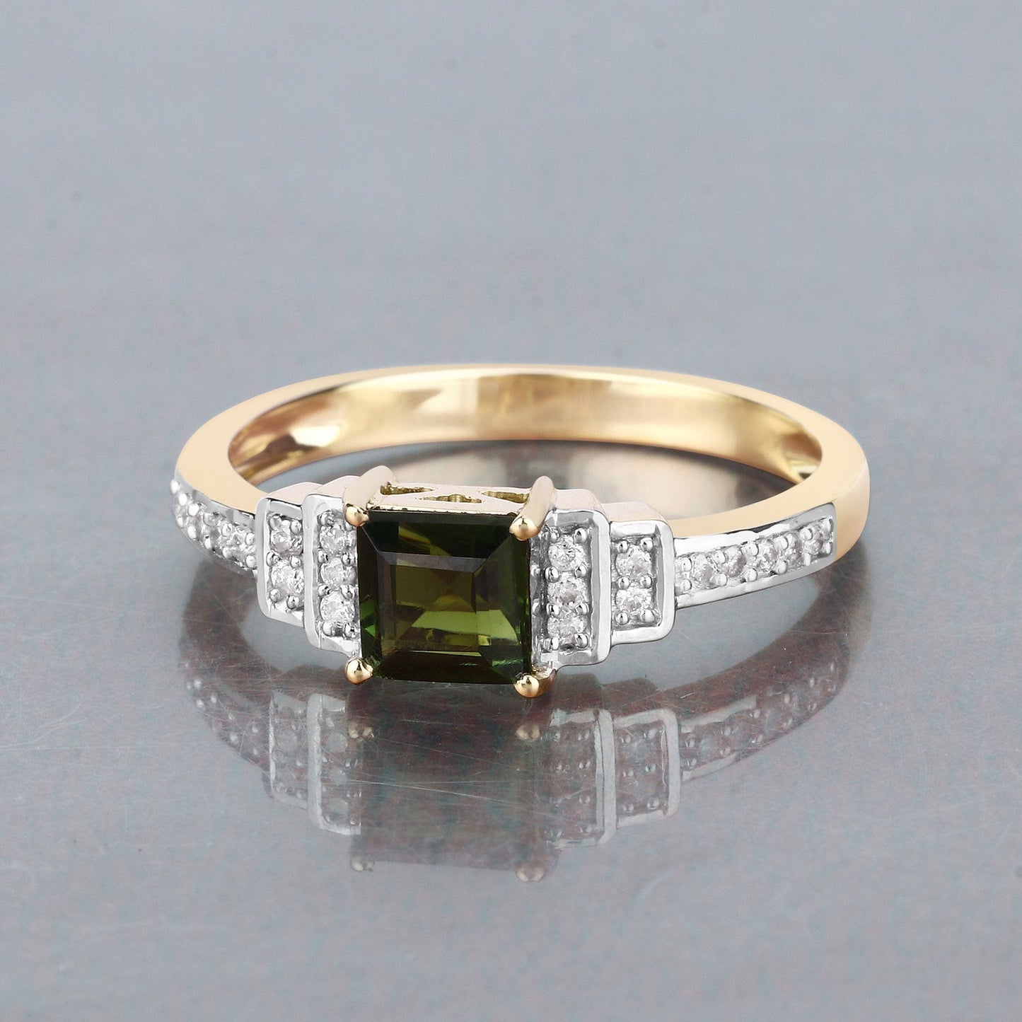 0.72 Carat Genuine Green Tourmaline and White Diamond 14K Yellow Gold Ring Bids.com