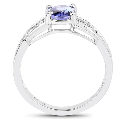 1.27 Carat Genuine Tanzanite and White Diamond .925 Sterling Silver Ring Bids.com