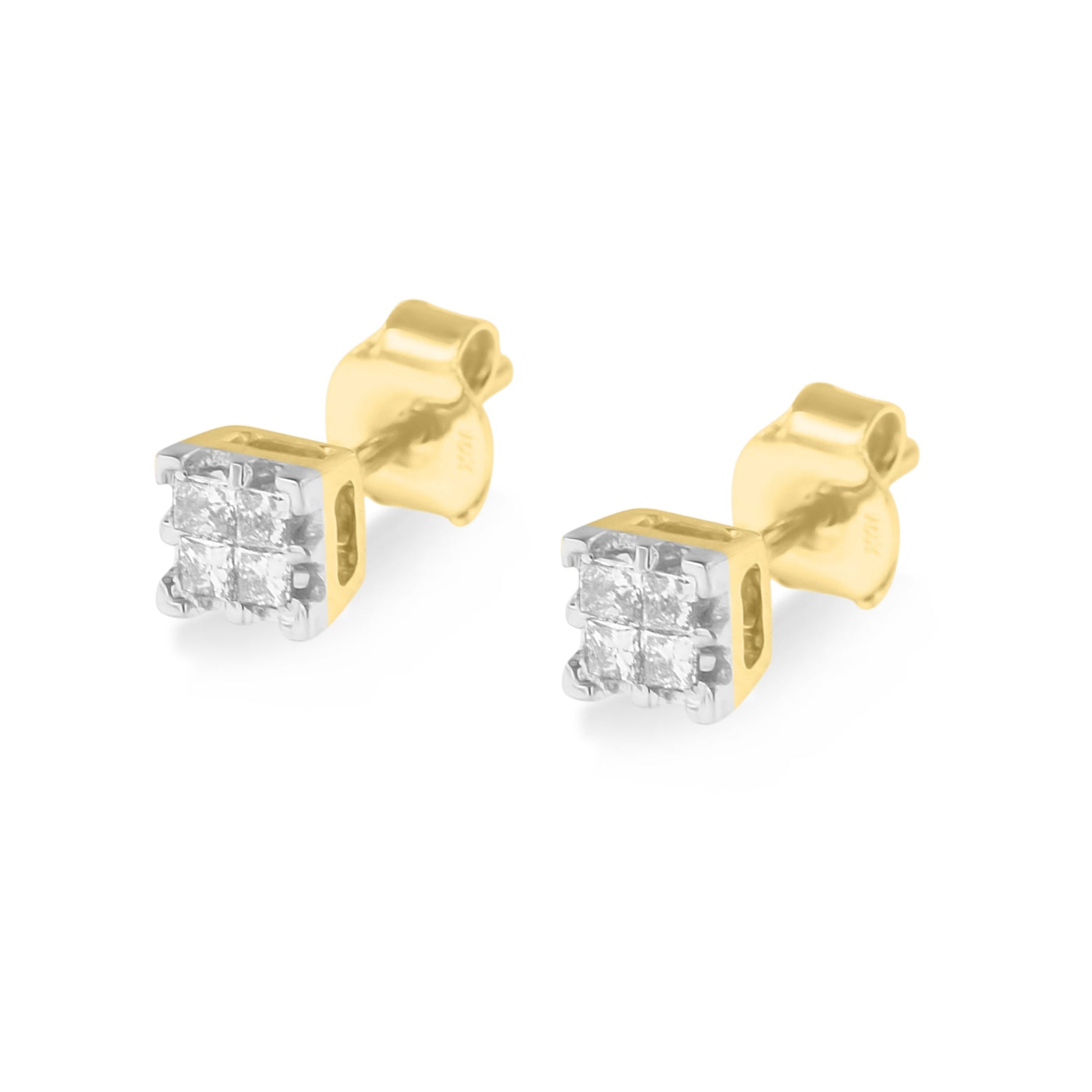 10k Yellow Gold Princess Diamond Quad Stud Earrings (1/4 cttw, J-K Color, I2-I3 Clarity) Bids.com