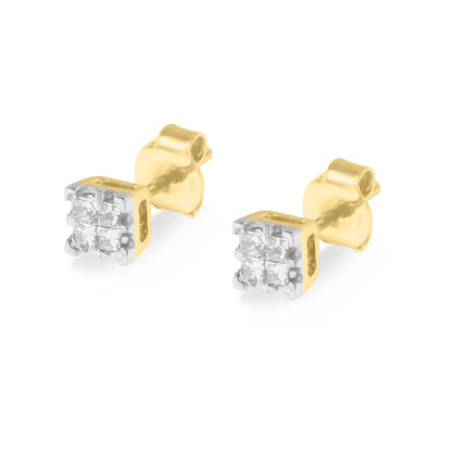 10k Yellow Gold Princess Diamond Quad Stud Earrings (1/4 cttw, J-K Color, I2-I3 Clarity) Bids.com