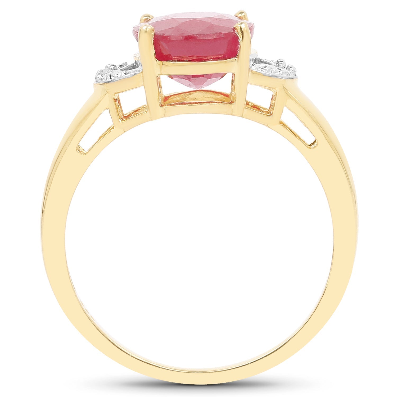 14K Yellow Gold Plated 4.01 Carat Glass Filled Ruby and White Diamond .925 Sterling Silver Ring Bids.com