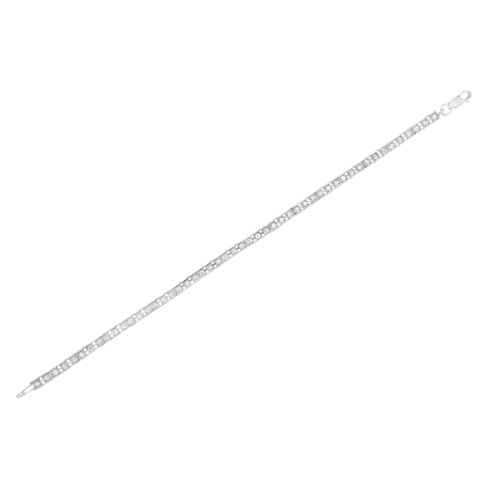 .925 Sterling Silver 1.0 Cttw Diamond Square Hybrid Link 7" Tennis Bracelet (I-J Color, I2-I3 Clarity) Bids.com