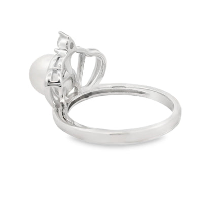 Natural FW Pearl Cubic Zirconium Ring Sterling Silver Bids.com