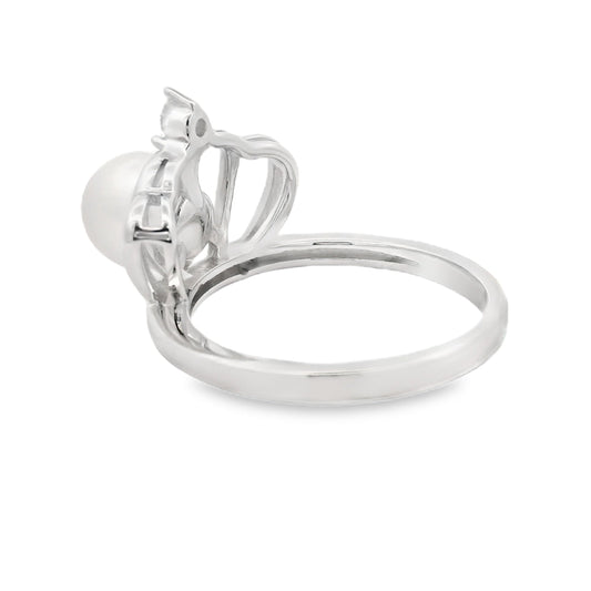 Natural FW Pearl Cubic Zirconium Ring Sterling Silver Bids.com