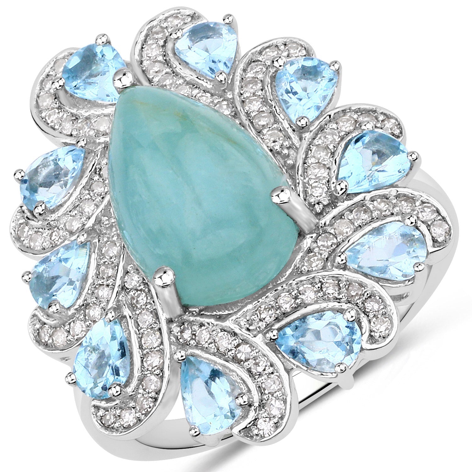 5.23 Carat Genuine Aquamarine and White Diamond .925 Sterling Silver Ring Bids.com