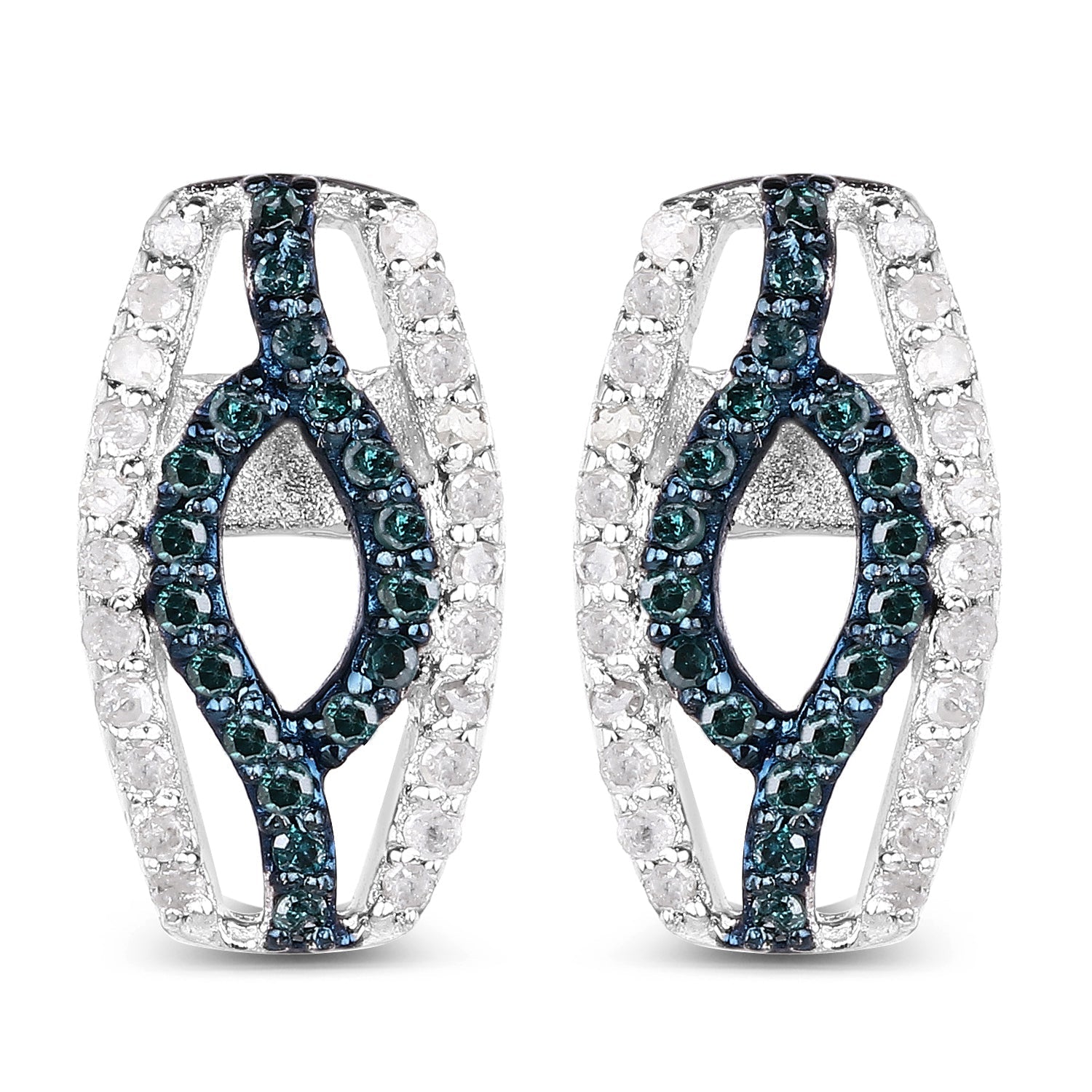 0.42 Carat Genuine Blue Diamond & White Diamond .925 Sterling Silver Earrings Bids.com