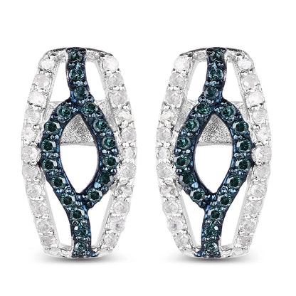 0.42 Carat Genuine Blue Diamond & White Diamond .925 Sterling Silver Earrings Bids.com