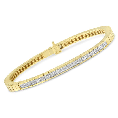 14K Yellow Gold 1-1/10 Cttw Princess & Baguette Cut Diamond 7" Alternating Stone Eternity Tennis Bracelet (G-H Color, VS1-VS2 Clarity) Bids.com