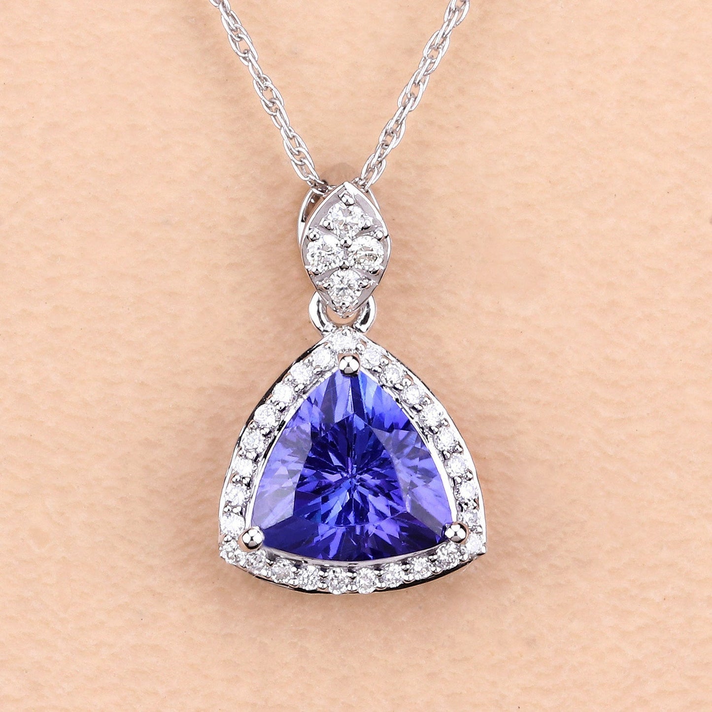 1.71 Carat Genuine Tanzanite and White Diamond 14K White Gold Pendant Bids.com