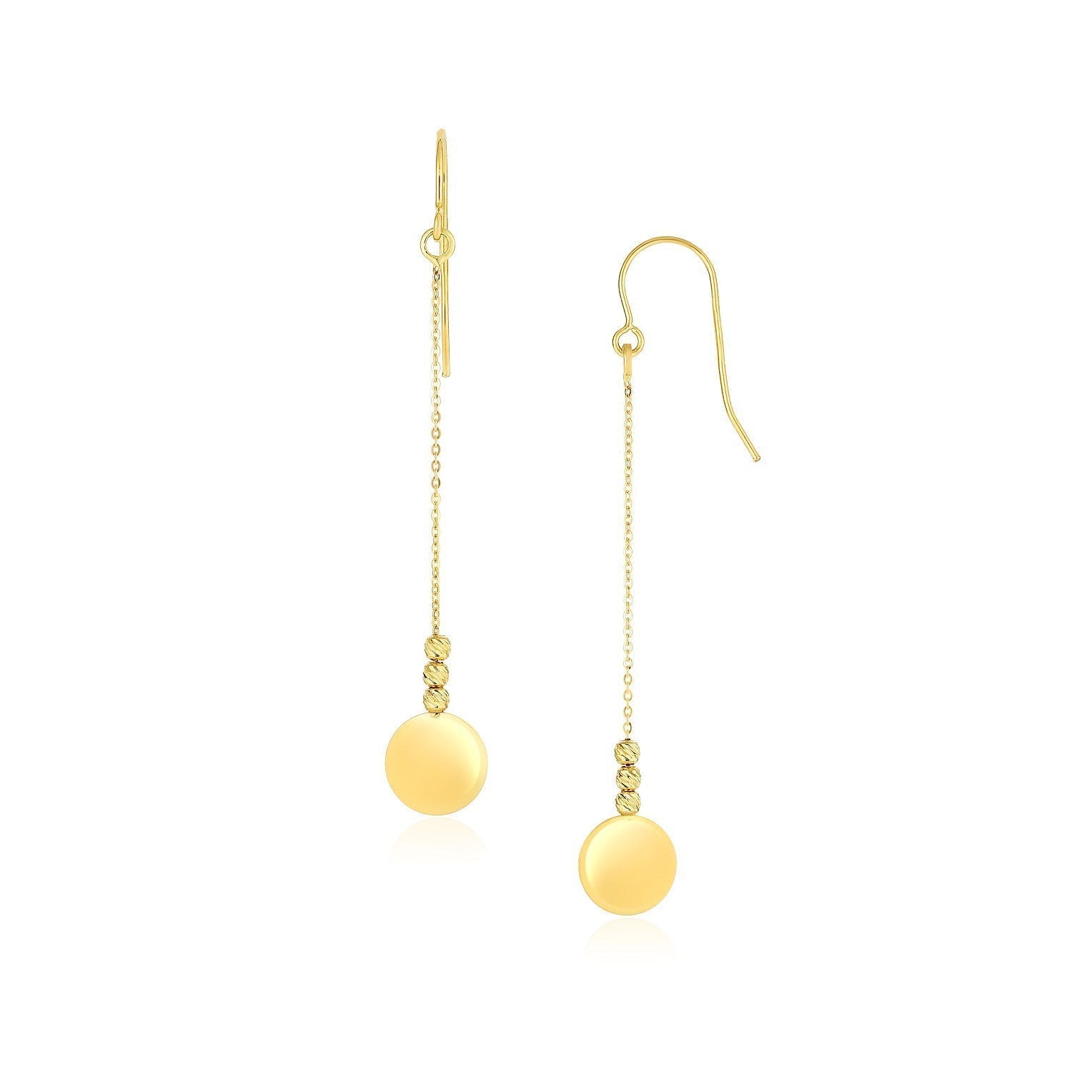 14k Yellow Gold Bead and Shiny Disc Drop Earrings Bids.com