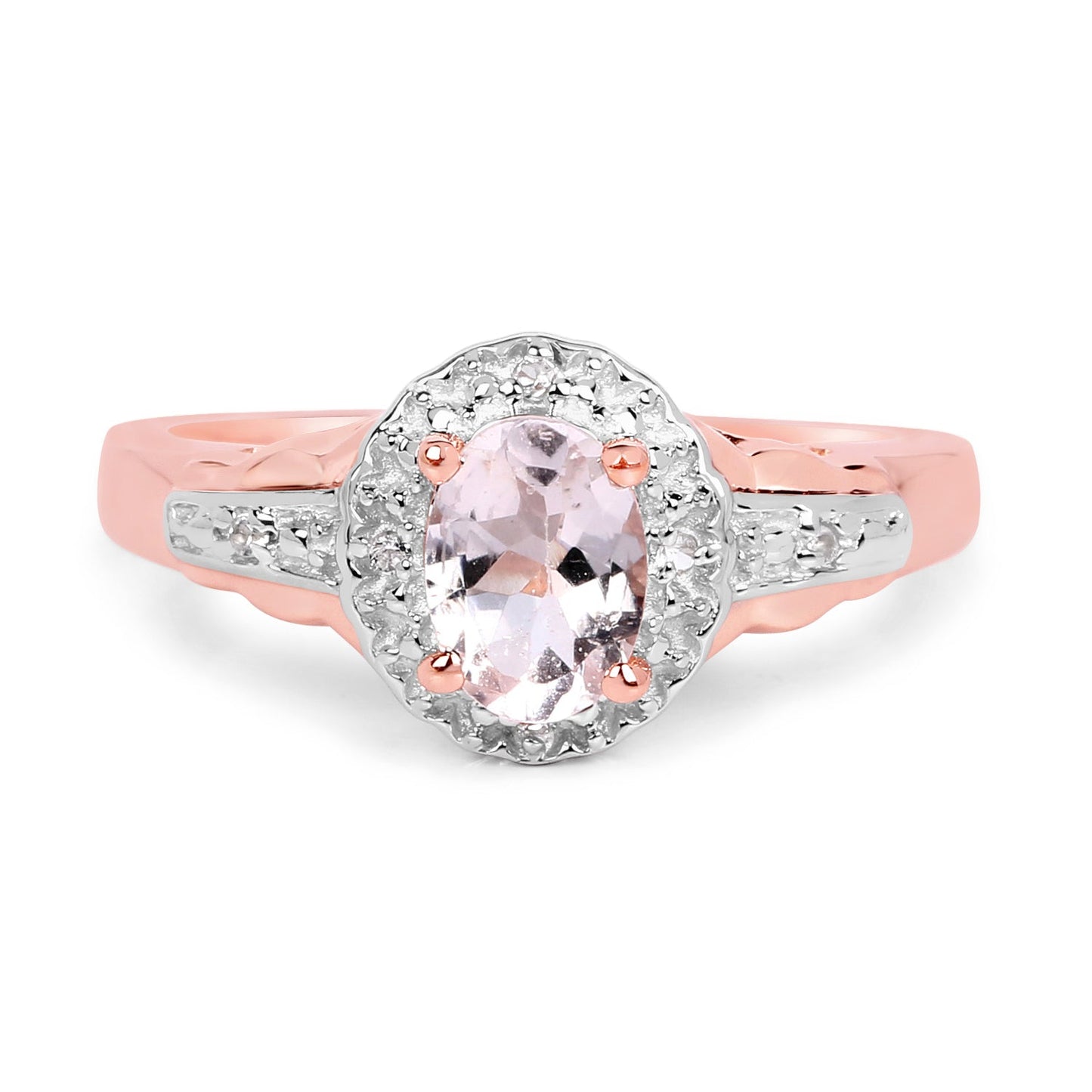 14K Rose Gold Plated 0.73 Carat Genuine Morganite & White Topaz .925 Sterling Silver Ring Bids.com