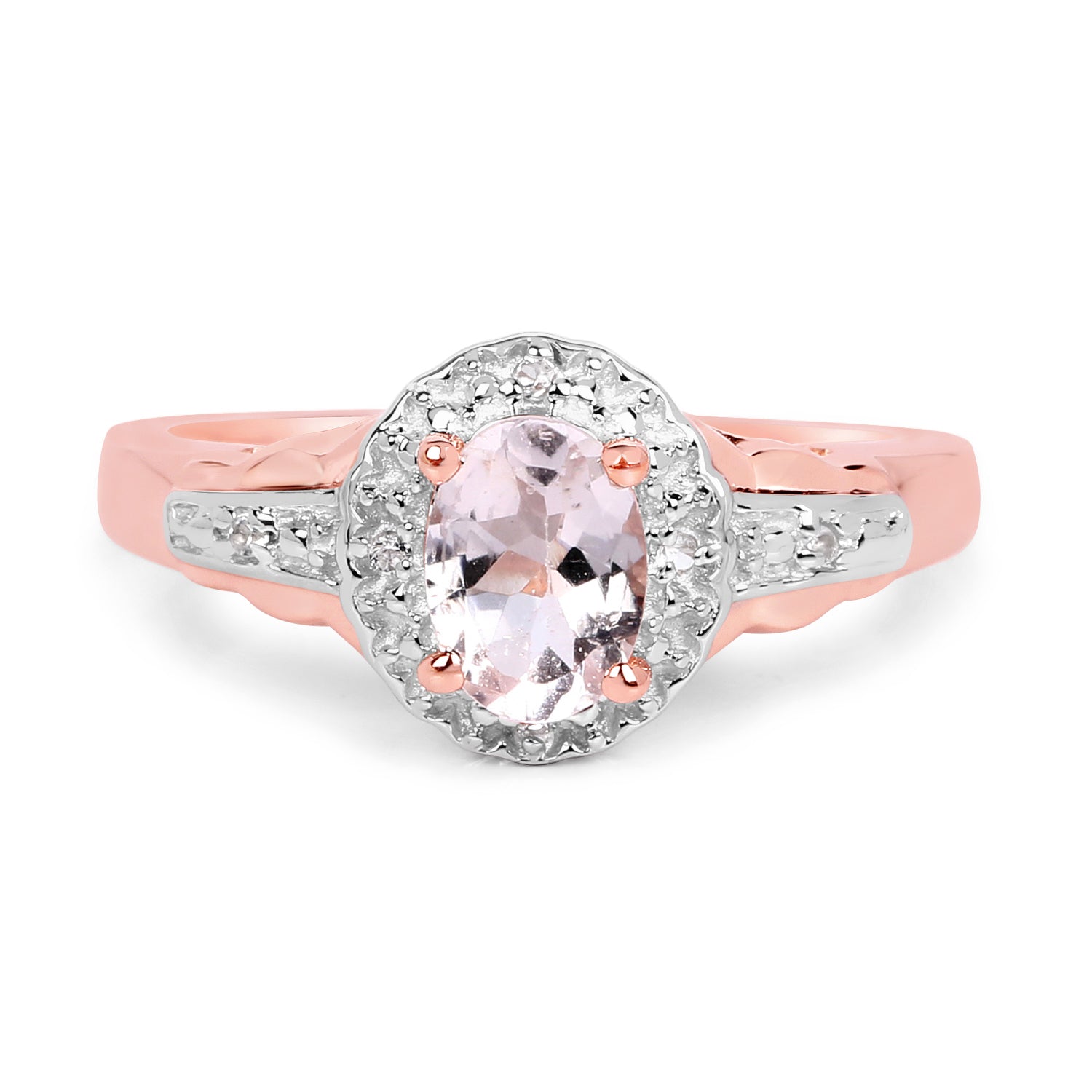 14K Rose Gold Plated 0.73 Carat Genuine Morganite & White Topaz .925 Sterling Silver Ring Bids.com