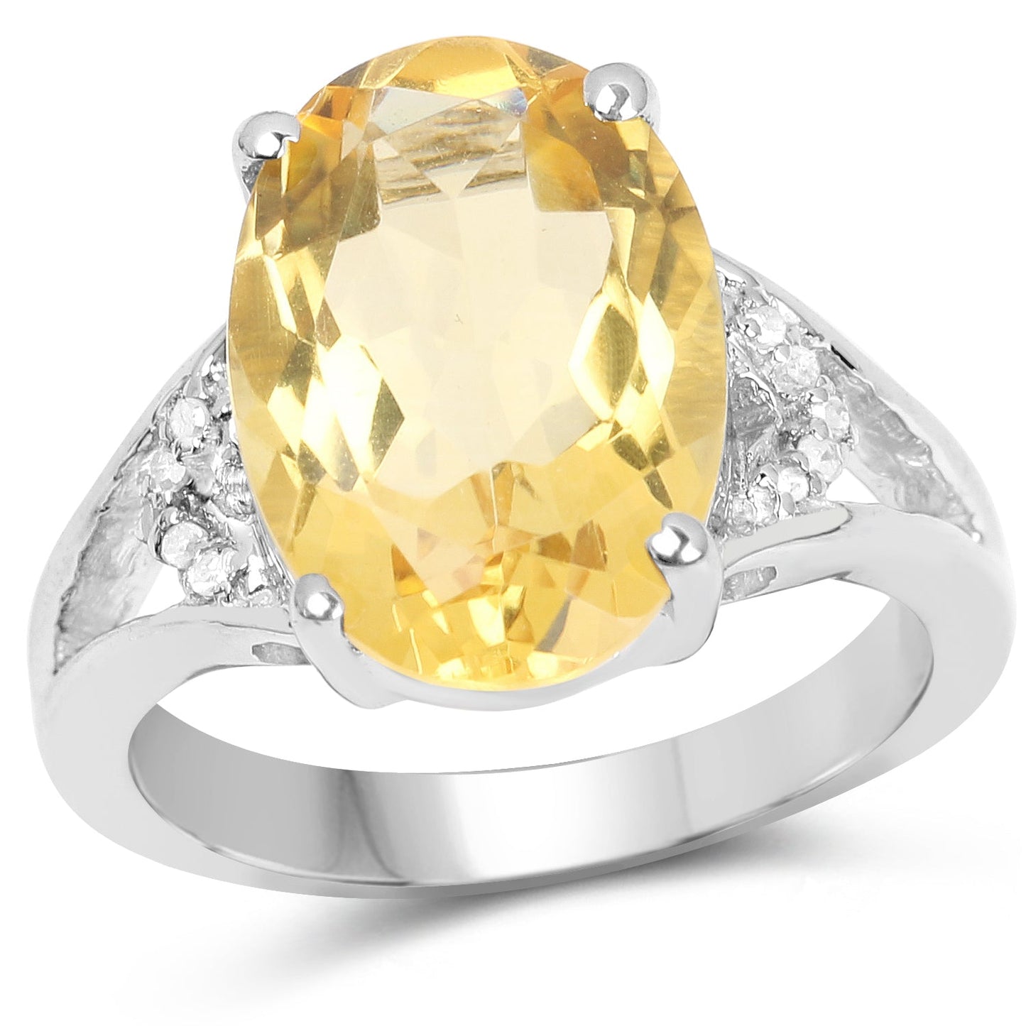4.55 Carat Genuine Citrine and White Diamond .925 Sterling Silver Ring Bids.com