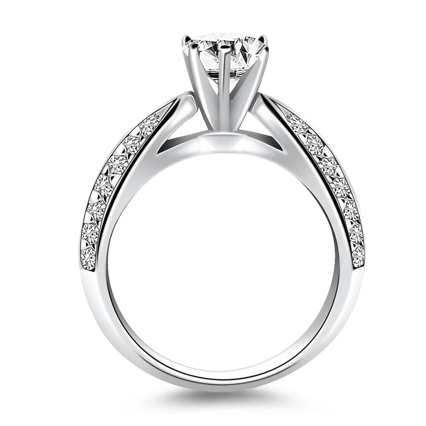 14k White Gold Cathedral Double Row Pave Diamond Engagement Ring Bids.com