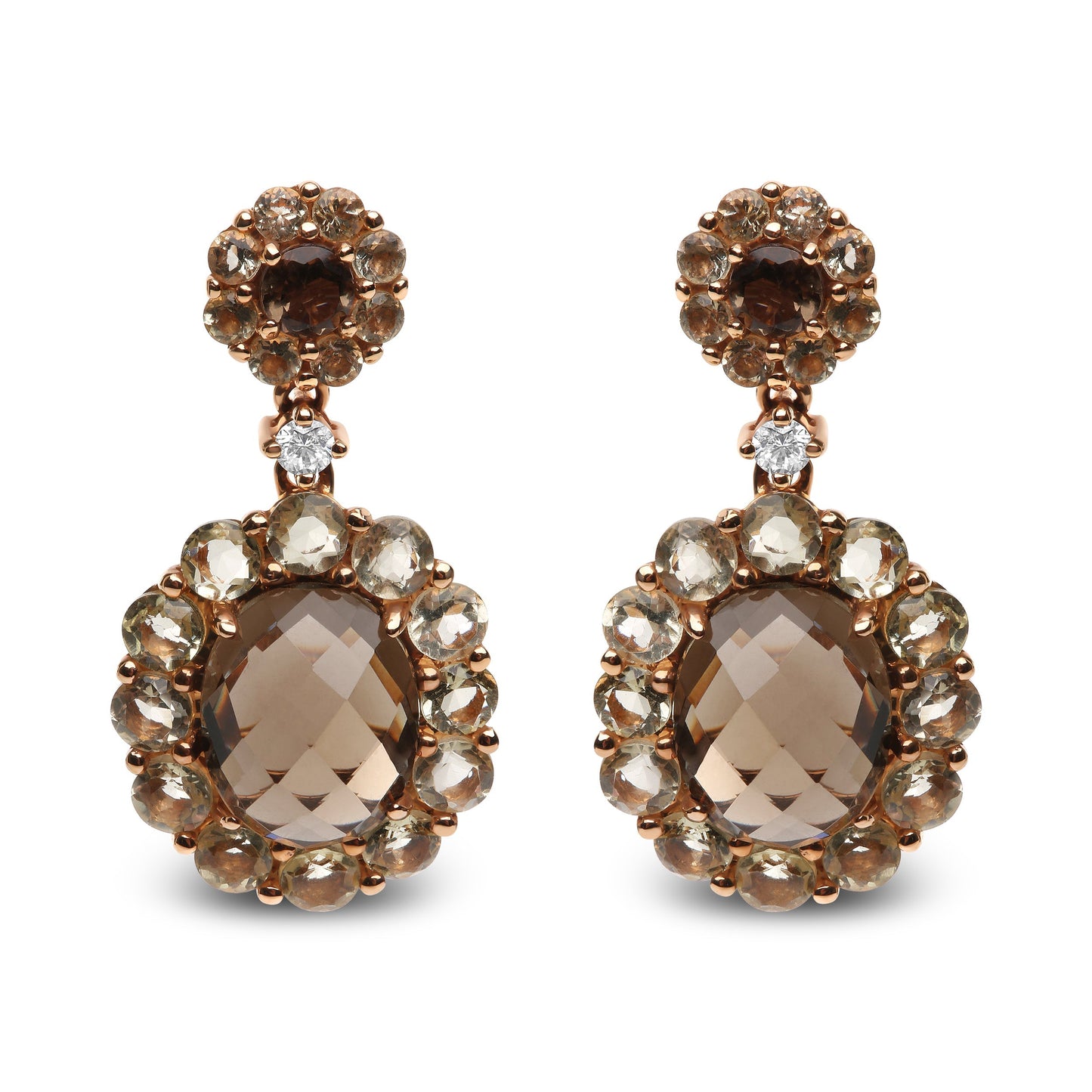 18K Rose Gold Diamond Accent and  Lemon and Oval Smoky Color Quartz Gemstone Dangle Drop Earring (G-H Color, SI1-SI2 Clarity) Bids.com