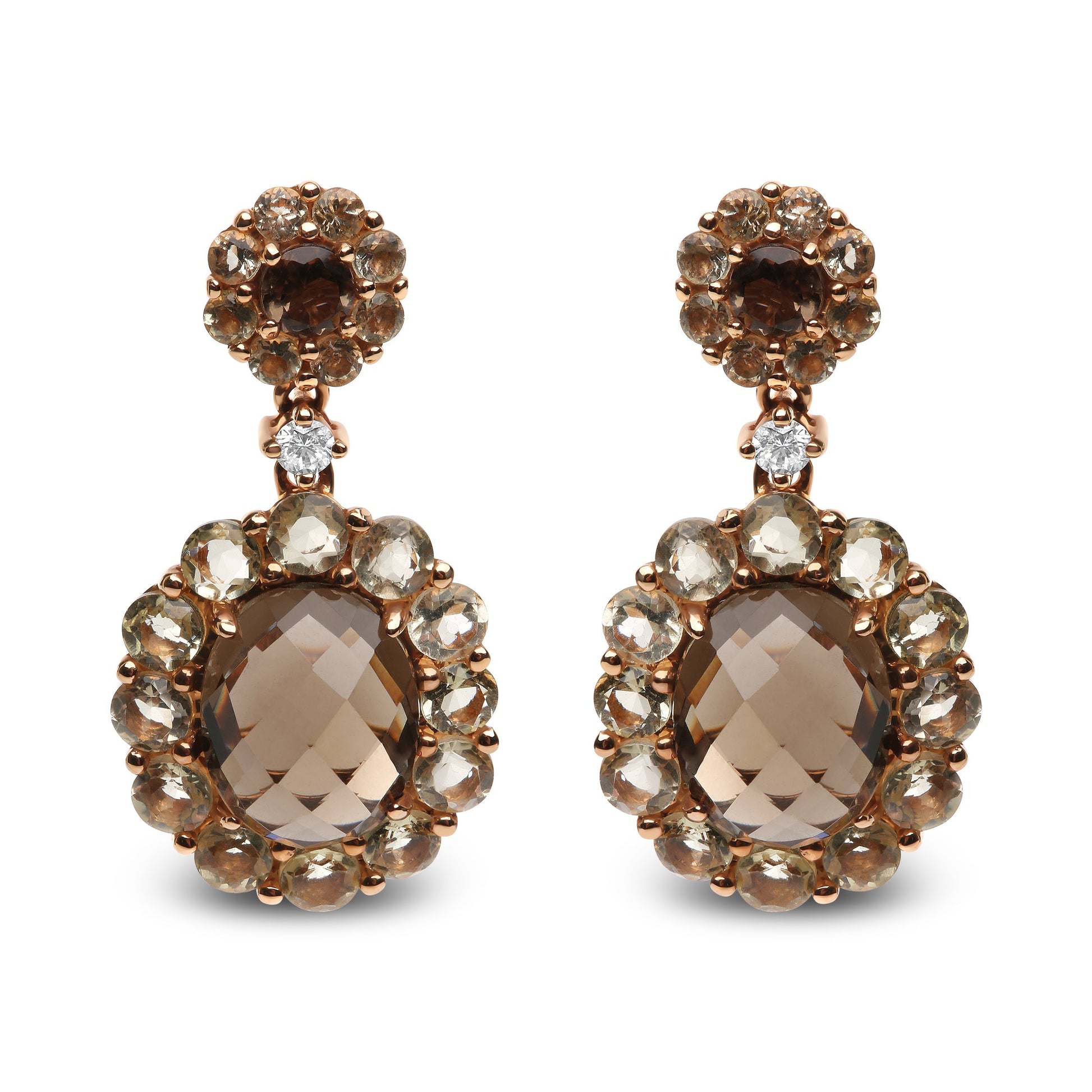 18K Rose Gold Diamond Accent and  Lemon and Oval Smoky Color Quartz Gemstone Dangle Drop Earring (G-H Color, SI1-SI2 Clarity) Bids.com