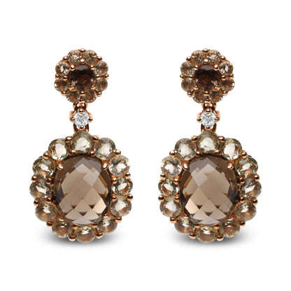 18K Rose Gold Diamond Accent and  Lemon and Oval Smoky Color Quartz Gemstone Dangle Drop Earring (G-H Color, SI1-SI2 Clarity) Bids.com