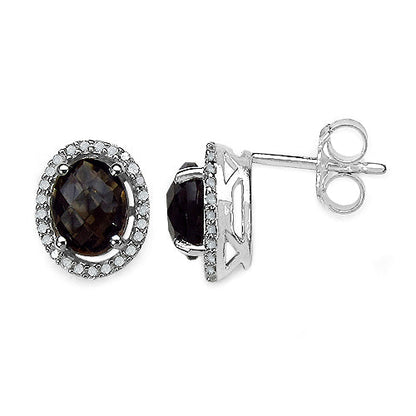 2.39 Carat Genuine White Diamond & Smoky Quartz .925 Sterling Silver Earrings Bids.com