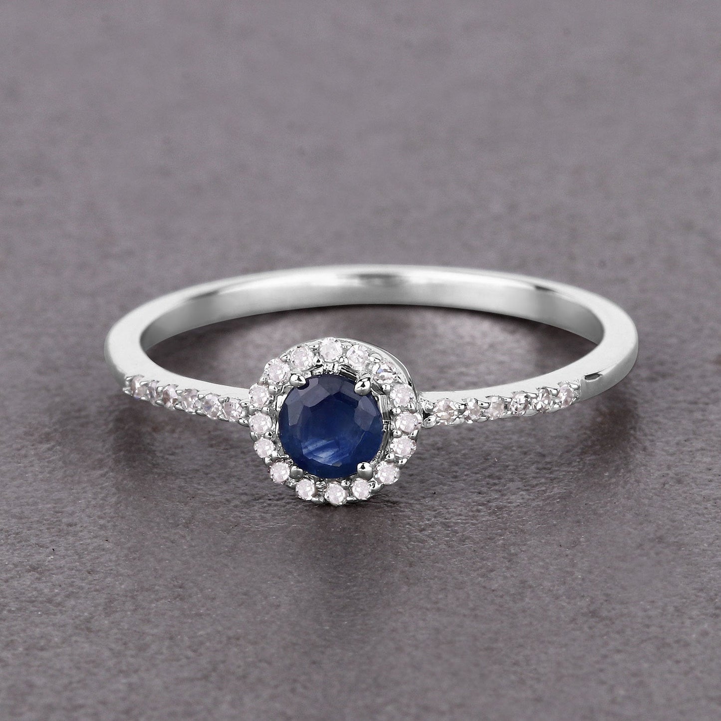 0.38 Carat Genuine Blue Sapphire and White Diamond 14K White Gold Ring Bids.com