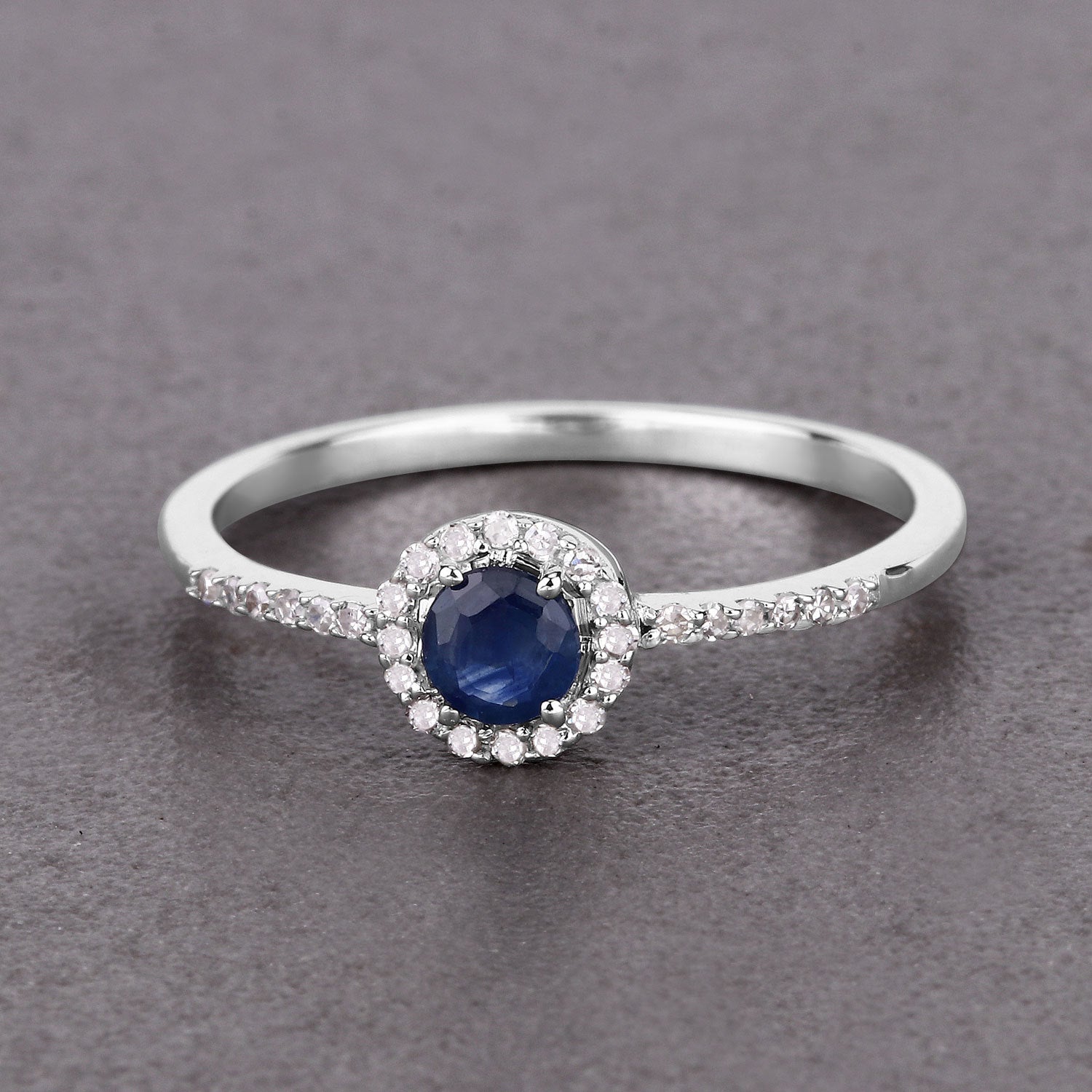 0.38 Carat Genuine Blue Sapphire and White Diamond 14K White Gold Ring Bids.com