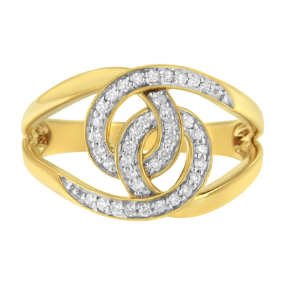 14K Yellow Gold Plated .925 Sterling Silver 1/4 Cttw Diamond Interlocking Loop Open Shank Bypass Ring (I-J Color, I1-I2 Clarity) - Size 7 Bids.com