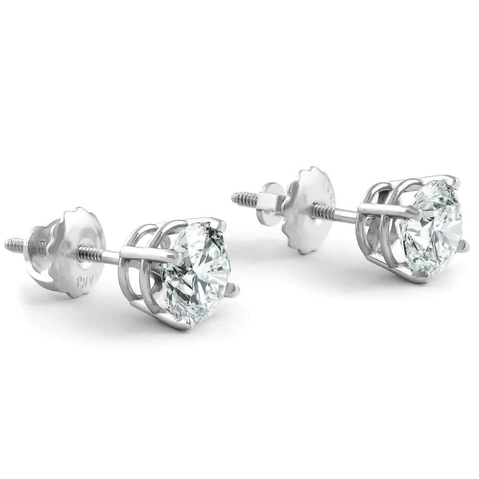 2Ct TW Round Lab Grown Diamond Studs 14K White Gold with Screw Backs DailySale