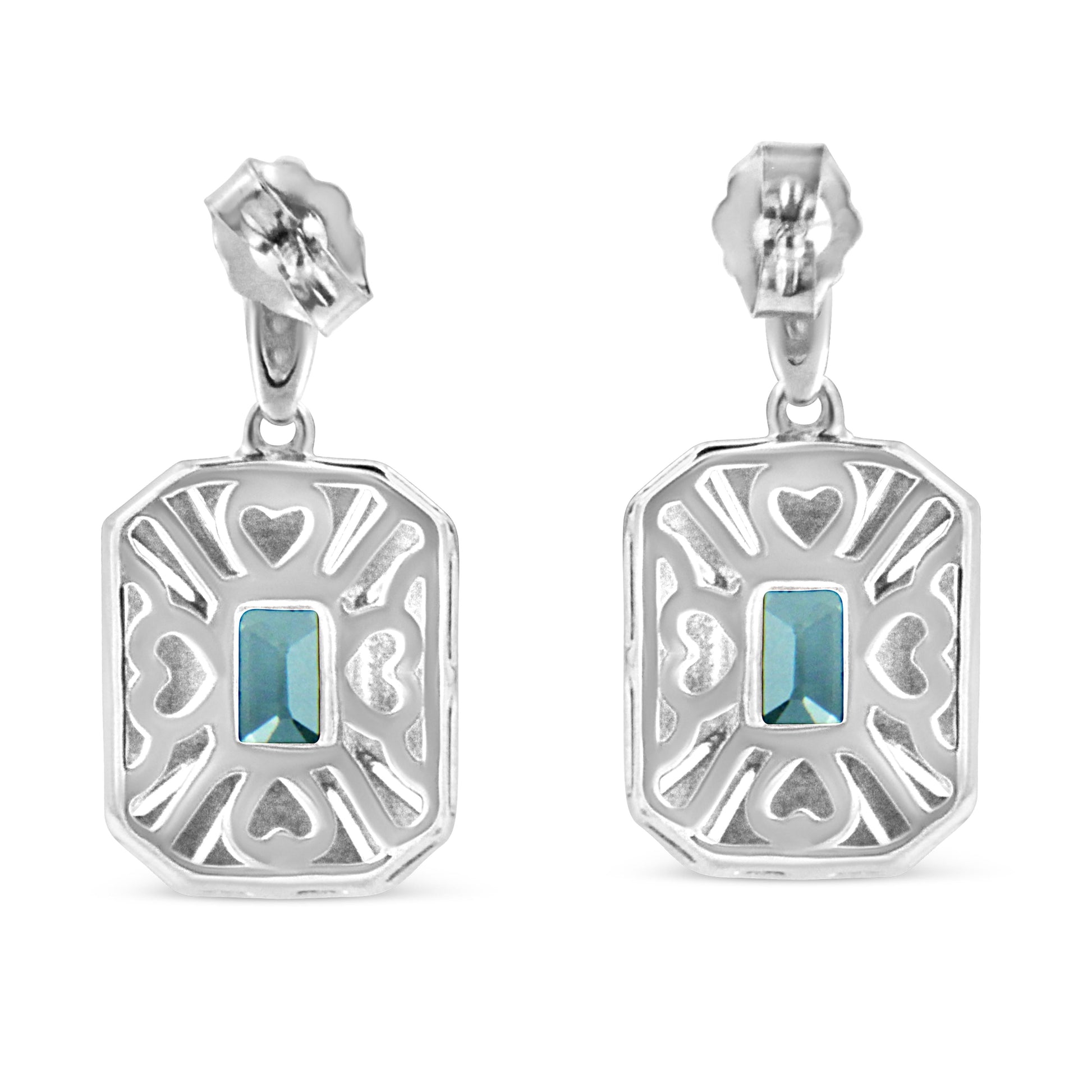 .925 Sterling Silver 7x5MM Emerald Shape Blue Topaz and Diamond Accent Art Deco Halo Style Drop and Dangle Earrings (I-J Color, I1-I2 Clarity) Bids.com
