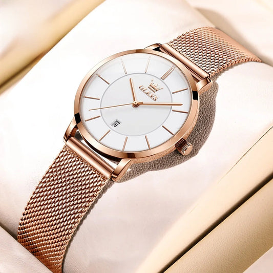 Women's Mesh Strap Watch Slim Quartz Date Luminous Steel BandsCo Straps