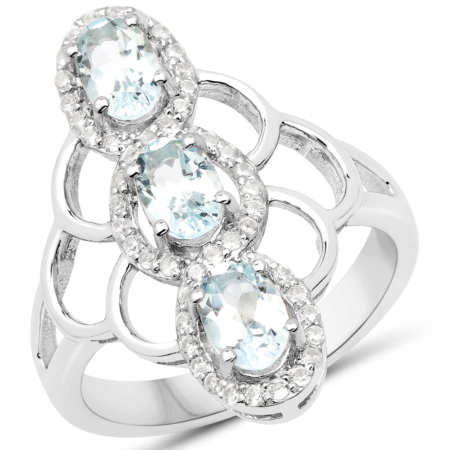 1.54 Carat Genuine Aquamarine and White Zircon .925 Sterling Silver Ring Bids.com